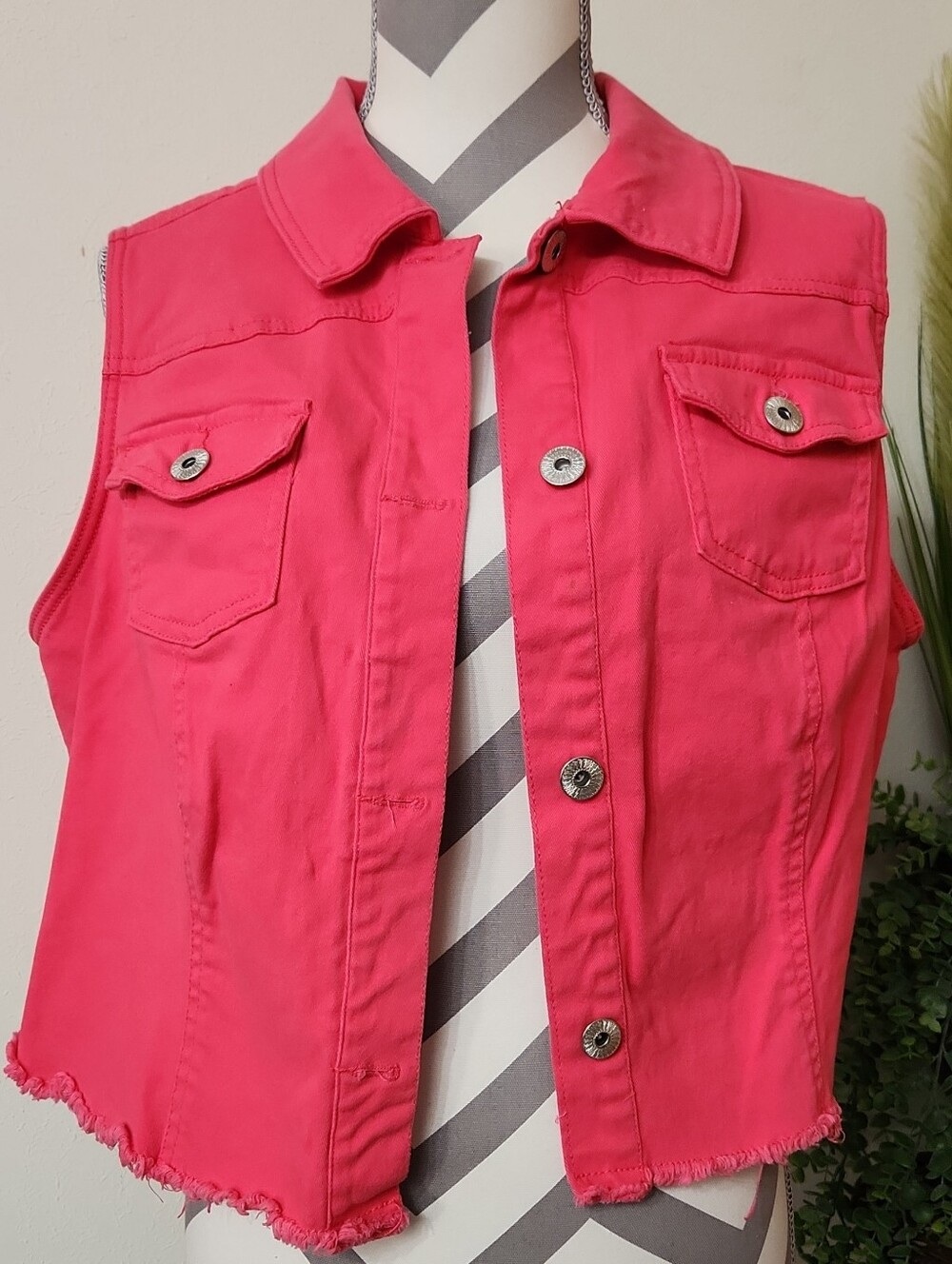 Cato Woman Coral Pink Snap-Front Top Short Denim Cardigan